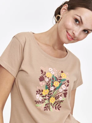 Podkoszulek damski krótki rękaw kolor beżowy Top Secret