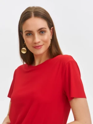 Gładki czerwony t-shirt damski z krótkim rękawem TOP SECRET
