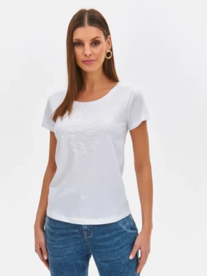 T-shirt damski biały z ozdobnym detalem z przodu TOP SECRET