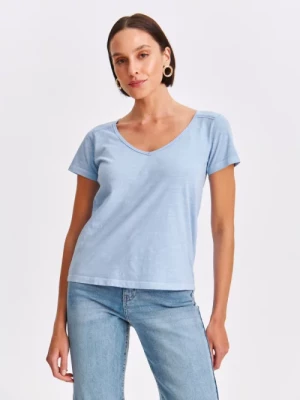 Gładki t-shirt damski w kolorze błękitnym TOP SECRET