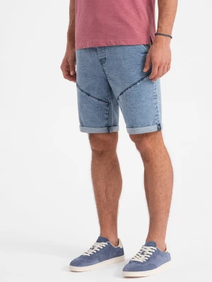 Podwinięte jeansowe krótkie spodenki męskie z przeszyciami – jasnoniebieskie V1 OM-SRDS-0101
 -                                    S Ombre