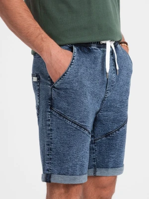 Podwinięte męskie krótkie spodenki jeansowe z przeszyciami – ciemnoniebieskie V3 - Rozmiar: M Ombre Clothing