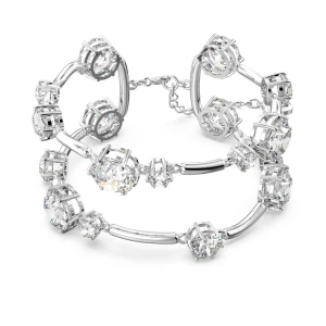 Podwójna bransoletka typu bangle Constella, Szlif okrągły, Biała, Powłoka z rodu Swarovski