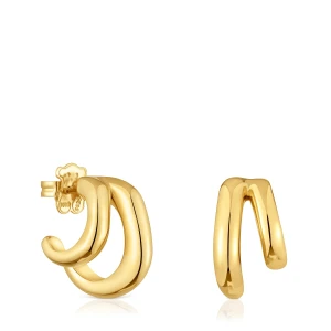 Podwójne Kolczyki Kreolki Ze Srebra Powlekanego Złotem 18-Karatowym Line - Tous Rozmiar