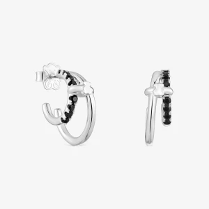 Podwójne Kolczyki Kreolki Ze Srebra Z Czarnym Spinelem Tous Straight - Tous Rozmiar
