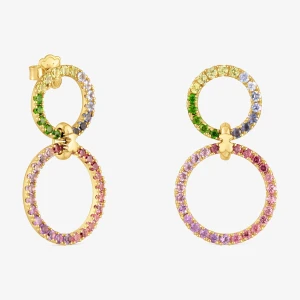 Podwójne Okrągłe Kolczyki Ze Srebra Powlekanego 18-Karatowym Złotem Z Kamieniami Szlachetnymi Tous Straight - Tous Rozmiar