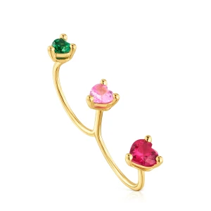 Podwójny Otwarty Pierścionek Ze Srebra Pokrytego Złotem 18-Karatowym Z Laboratoryjnie Hodowanymi Kamieniami Szlachetnymi Garden Of Love Lgg - Tous