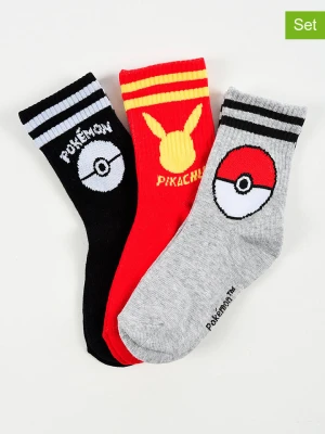 Pokémon Skarpety (3 pary) "Pokemon" w kolorze czarno-czerwono-jasnoszarym rozmiar: 23-26