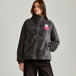Zdjęcie produktu Polarowa bluza w kolorze szarym z naszywką i printem all over Hello Kitty House