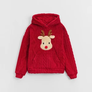 Polarowa czerwona bluza z aplikacją renifera House