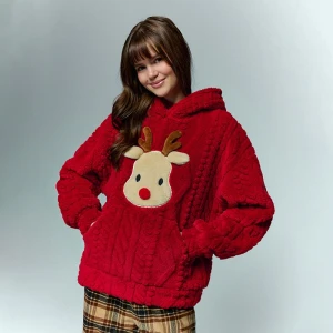 Polarowa czerwona bluza z aplikacją renifera House