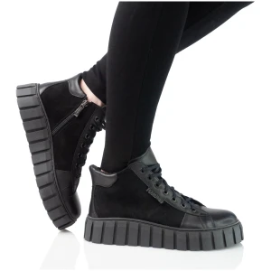 Zdjęcie produktu Polbut Skórzane trampki damskie Pollonus czarny lico 5-1575-004 czarne