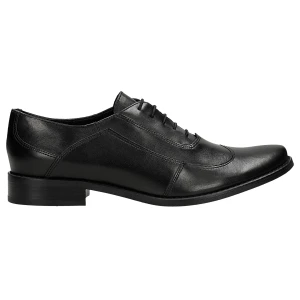 Czarne sznurowane półbuty damskie ze skóry licowej dc 0842-51 Wojas