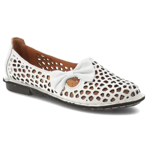 Półbuty damskie Artiker, cholewka skóra naturalna ażurowa wycięcia dekoracyjna kokarda pasek z przodu. niski fason odkryte boki zaokrąglony nosek pła