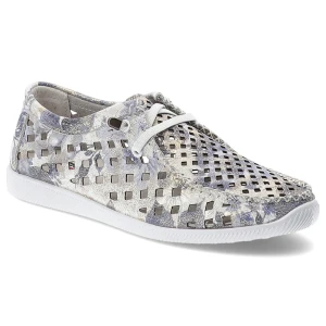 Półbuty damskie Artiker, cholewka ze skóry naturalnej licowej z ażurowymi wycięciami i nadrukiem na płaskiej podeszwie, białe, 58C0712