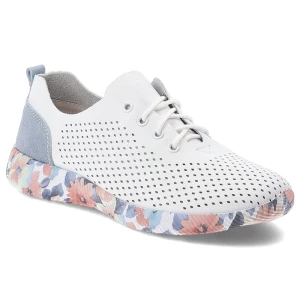 Półbuty damskie Artiker, skóra naturalna perforowana cholewka sznurowanie lekka elastyczna podeszwa z kwiatowym motywem, białe, 58C0586