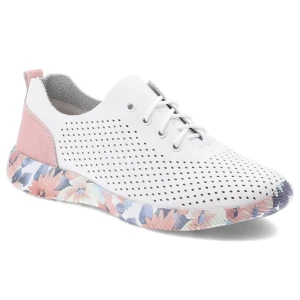 Półbuty damskie Artiker, skóra naturalna perforowana cholewka sznurowany fason lekka elastyczna podeszwa z kwiatowym motywem, białe, 58C0587