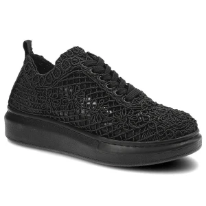 Półbuty damskie Artiker, tekstylna cholewka z ażurowym koronkowym wzorem klasyczne sznurowanie podwyższona platforma, czarne, 50C1114