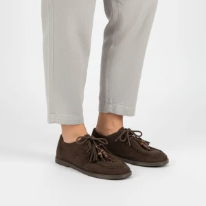 Półbuty damskie Chebello, skóra naturalna zamszowe wiązane płaska podeszwa okrągły nosek styl casual wygodne na co dzień,brązowe, 4960_-268-000-PSK-S