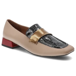 Półbuty damskie Gioseppo, wsuwane na klocku z kwadratowym noskiem we wzory, beżowe, Fridley-76048 Hot Potatoes by Gioseppo