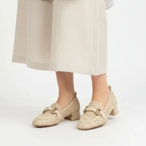 Półbuty damskie Hispanitas, ze skóry naturalnej z plecionym wykończeniem i wsuwanym krojem, beżowe, RHV264828 Marrakech-V26 Panna Soho-V26