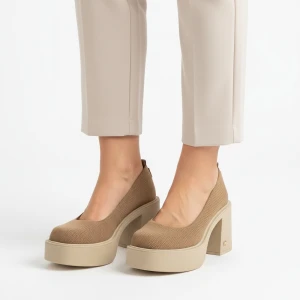 Półbuty damskie Karino, stabilny słupek podwyższona platforma miękka cholewka zabudowany przód masywna podeszwa, beżowe, 5996/007-P