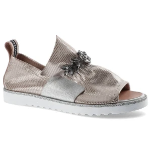 Półbuty damskie Lanqier, z elastycznymi wstawkami dekoracyjną aplikacją biżuteryjną na podbiciu oraz lekką podeszwą, różowe, 46C0812