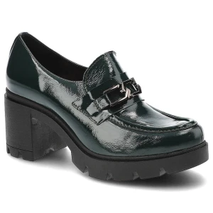 Półbuty damskie Lemar, lakierowana skórzana cholewka wsuwana forma masywna podeszwa stabilny obcas typu klocek, naplak oliwka, 20115-Cn