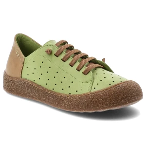Półbuty damskie Ravini, ze skóry naturalnej licowej ażurowa cholewka sznurowanie wygodna podeszwa casual, zielone, 1301-1