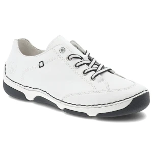 Półbuty damskie Rieker, cholewka skóra naturalna klasyczne sznurowanie i lekka elastyczna podeszwa zapewniają komfort, białe, 55901-80