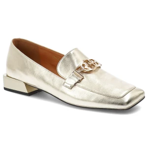 Półbuty damskie S.Barski, cholewka skóra naturalna metalizowana niski fason zaokrąglony nosek ozdobny metalowy element na podbiciu stabilny obcas blo
