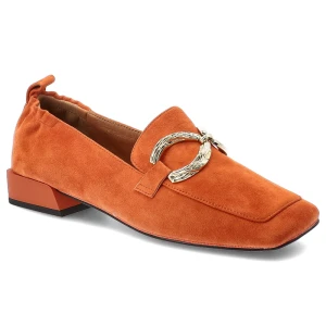 Półbuty damskie S.Barski, cholewka skóra naturalna zamszowa niski fason kwadratowy nosek ozdobny metalowy element na podbiciu stabilny niski obcas fa