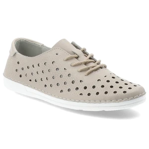 Półbuty damskie S.Barski, cholewka ze skóry naturalnej gładkiej z perforacją na całej powierzchni klasyczne sznurowanie zaokrąglony nosek niski faso