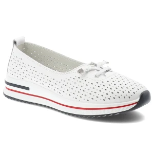 Półbuty damskie S.Barski, cholewka ze skóry naturalnej gładkiej z perforacją wsuwany fason dekoracyjna kokardka zaokrąglony nosek kontrastowe wstawki