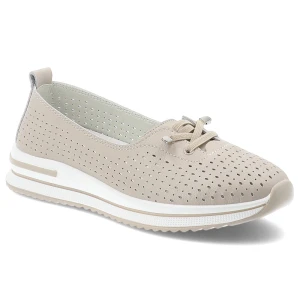 Półbuty damskie S.Barski, lekka konstrukcja perforowana cholewka sznurowanie elastyczna podeszwa miękkie wnętrze, beżowe, LR61-7044