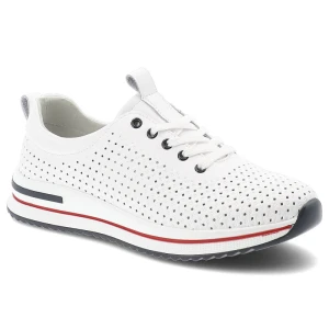 Półbuty damskie S.Barski, sportowe ze skóry naturalnej perforowana cholewka sznurowane lekka amortyzująca podeszwa, białe, LR61-7072