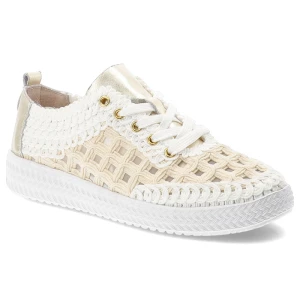 Półbuty damskie S.Barski, z materiału pleciona cholewka sznurowanie lekka podeszwa styl casual, białe, GR61-5951