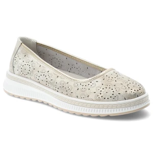 Półbuty damskie S.Barski, ze skóry naturalnej licowej ażurowy kwiatowy wzór lekka podeszwa casual, złote, LR61-703