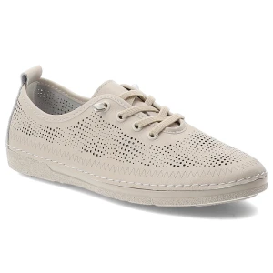 Półbuty damskie S.Barski, ze skóry naturalnej perforowana cholewka sznurowanie lekka elastyczna podeszwa wygodne casual, beżowe, LR61-7083