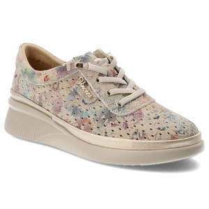 Półbuty damskie Vinceza, cholewka skóra naturalna licowa z nadrukiem sznurowanie uzupełnione bocznym zamkiem perforowane detale miękka linia noska po