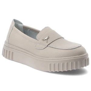 Półbuty damskie Vinceza, cholewka ze skóry naturalnej licowej wsuwany fason z ozdobnym elementem, beżowe, 93218