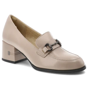 Półbuty damskie Vinceza, cholewka ze skóry naturalnej licowej wsuwany fason z ozdobnym paskiem i metalową klamrą, beżowe, 18116