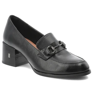 Półbuty damskie Vinceza, cholewka ze skóry naturalnej licowej wsuwany fason z ozdobnym paskiem i metalową klamrą, czarne, 18116