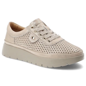 Półbuty damskie Vinceza, cholewka ze skóry naturalnej licowej z perforacją wiązanie z przodu na płaskiej podeszwie, złote, 79629