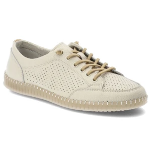 Półbuty damskie Vinceza, cholewka ze skóry naturalnej na płaskiej podeszwie z klasycznym sznurowaniem, beżowe, 79598