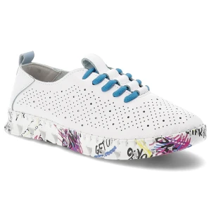 Półbuty damskie Vinceza, cholewka ze skóry naturalnej z perforacją zapewniającą przewiewność klasyczne wiązanie w kontrastowym kolorze, białe, 102656