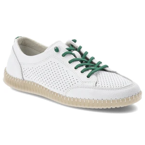 Półbuty damskie Vinceza, cholewka ze skóry naturalnej z perforacją zapewniającą przewiewność lekka podeszwa i klasyczne wiązanie, białe, 79598