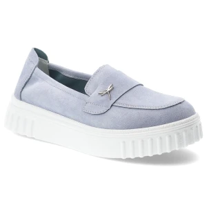 Półbuty damskie Vinceza, cholewka ze skóry naturalnej zamszowej wsuwany fason z ozdobnym elementem, niebieskie, 93218