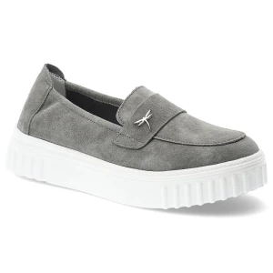 Półbuty damskie Vinceza, cholewka ze skóry naturalnej zamszowej wsuwany fason z ozdobnym elementem, szare, 93218