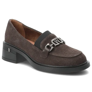 Półbuty damskie Vinceza, cholewka ze skóry naturalnej zamszowej wsuwany fason z ozdobnym paskiem i metalową klamrą, brązowe, 18127